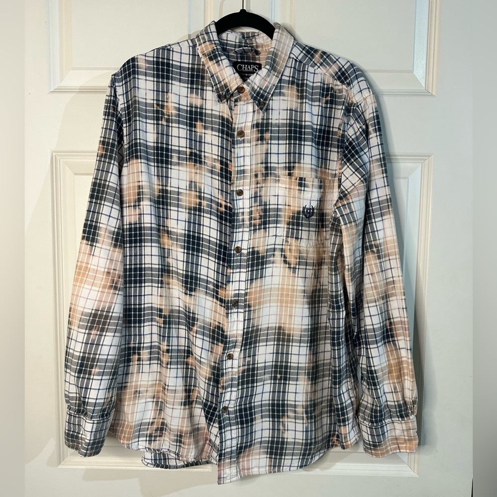 Handmade Bleached Plaid Shirt Button Down Distressed Shirt